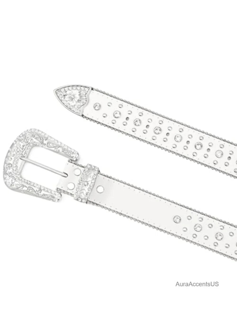 Rhinestone Western Belt Faux Leather Detachable Buckle